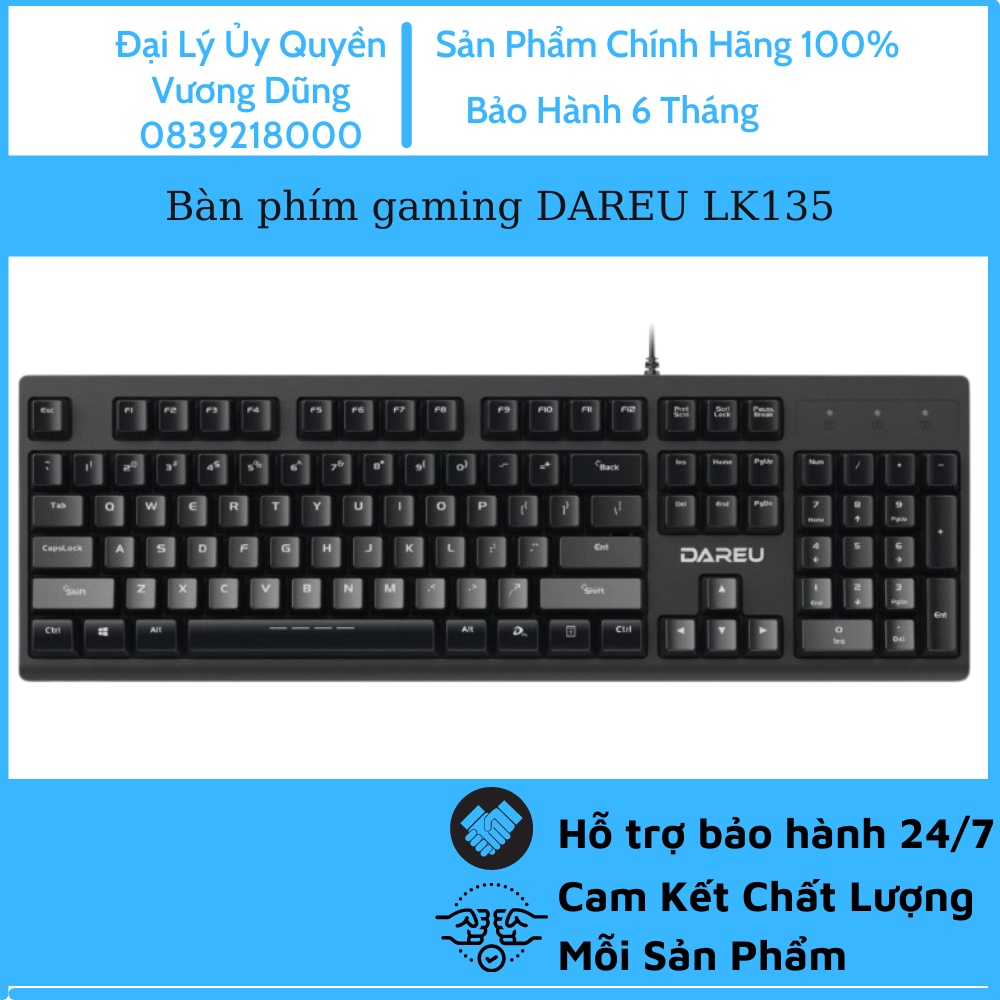 Bàn phím  gaming DAREU LK135 - Chống nước tuyệt đối - Chống bụi - Bảo hành 24 tháng - Lỗi 1 đổi 1