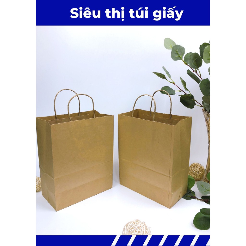 Túi giấy xi măng - túi giấy Kraft có quai giá nhà máy sản xuất (Ảnh thật shop tự chụp)