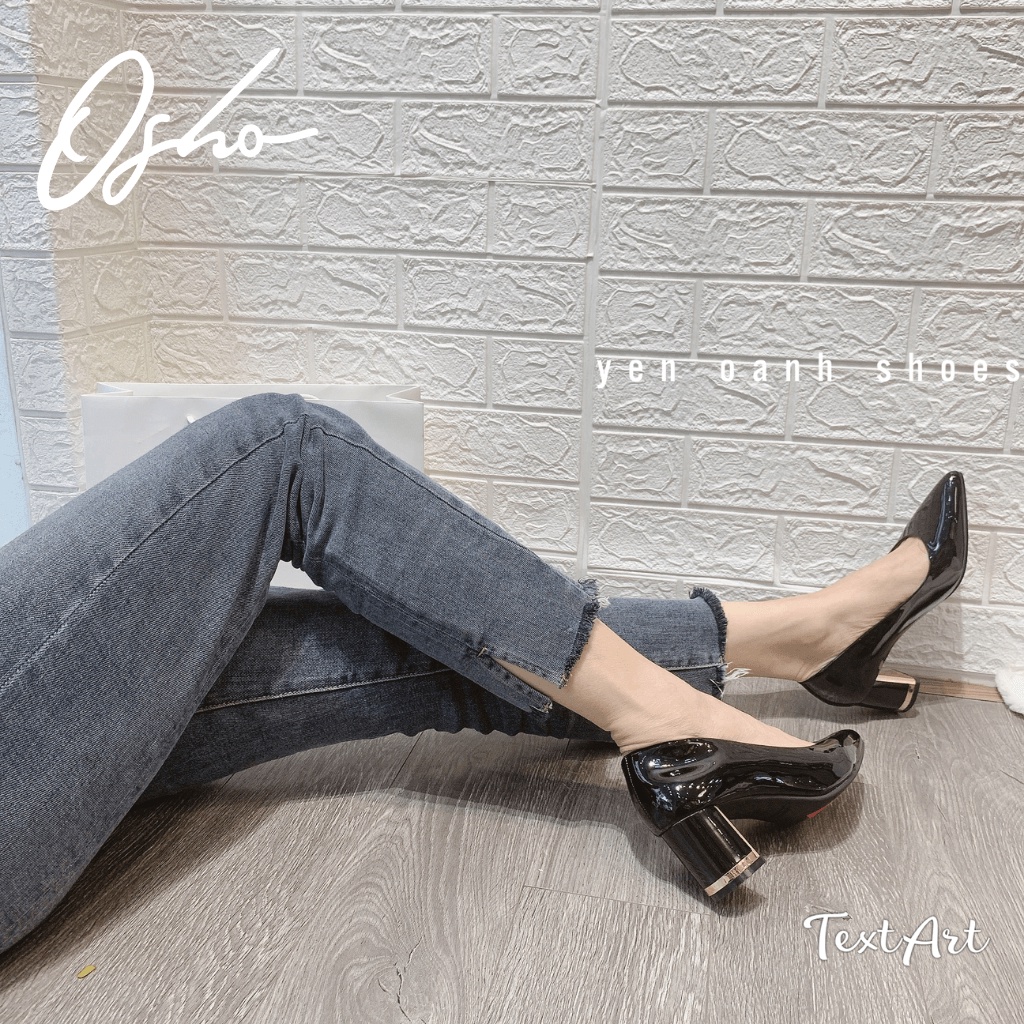 Giày Cao Gót Thiết Kế OSHO Mũi Nhọn Đế Vuông Cao 5cm, Da PU Bóng Mềm, Đế Cao Su Đúc Nguyên Khối 118