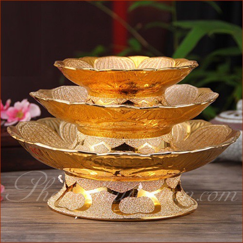 Dĩa Trái Cây Bàn Thờ Kim Sa Hoa Văn (17cm, 21cm)