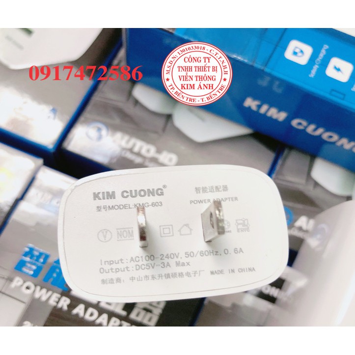 Cóc Sạc Nhanh 3A Kim Cương KMG 603 - 2 Cổng Sạc Usb - Hàng Chính Hãng