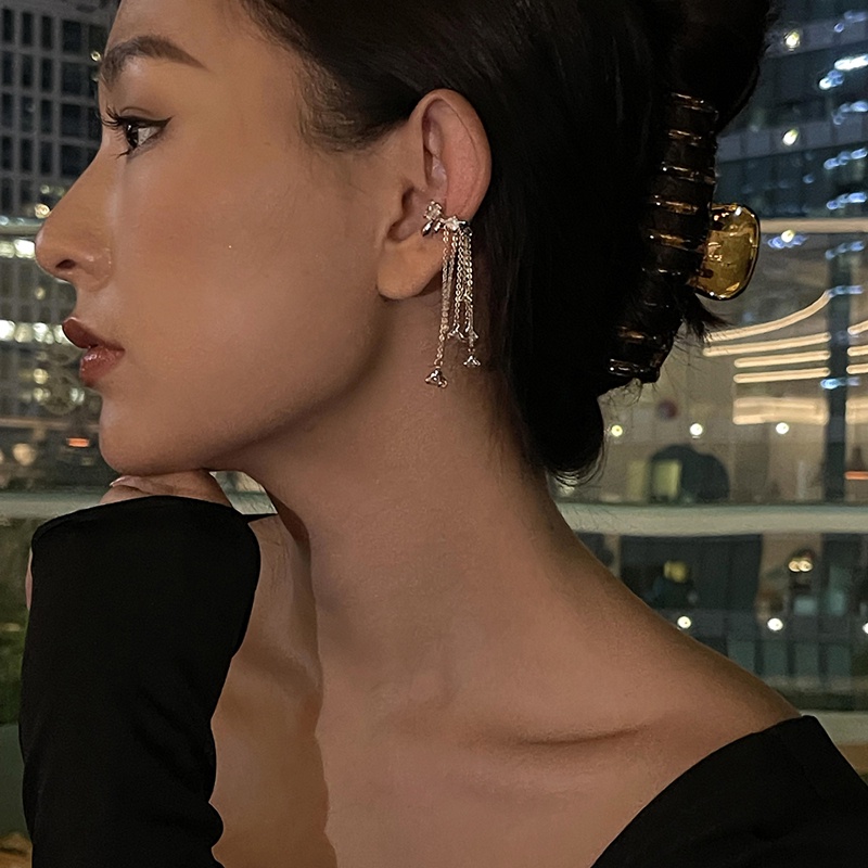 (Gói đơn) Kẹp tai thời trang nữ Bông tai kẹp tua kim cương