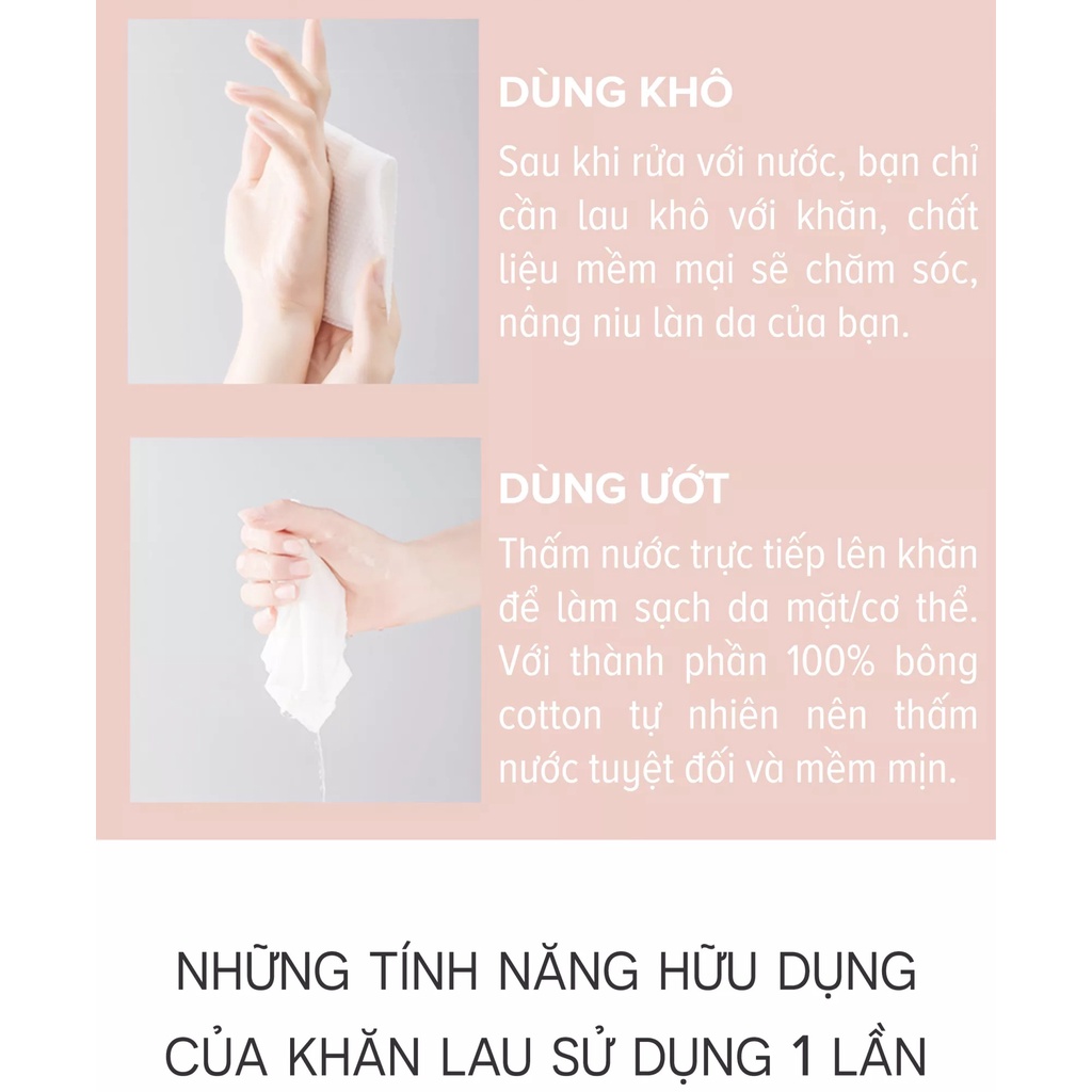 Khăn lau mặt dùng 1 lần ANIMERRY cuộn 40 khăn - siêu mềm, thấm hút cực tốt -  Acosmetics, 50g, Tặng dây cột tóc