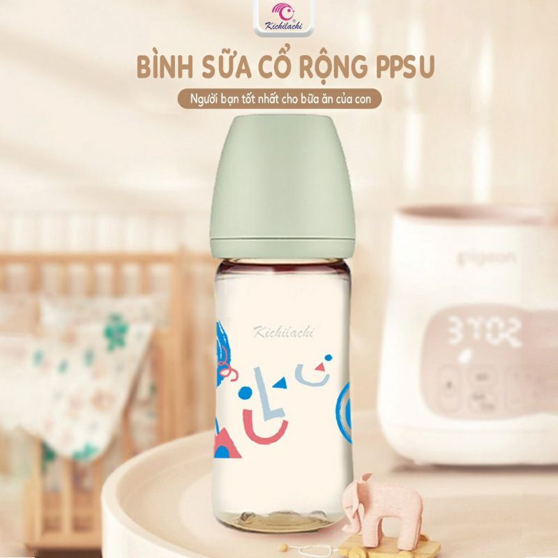 BÌNH SỮA CỔ RỘNG KICHI CẢM BIẾN NHIỆT PPSU CAO CẤP 170ML/270Ml