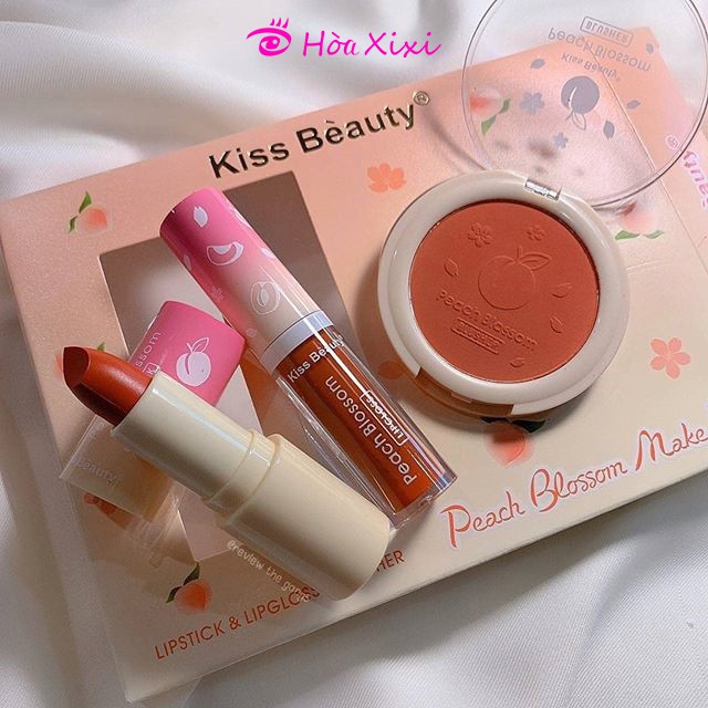 Set 3 món: son thỏi, son kem và má hồng của Kiss Beauty Peach Blossom make up