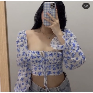 Áo croptop hoa xanh order taobao