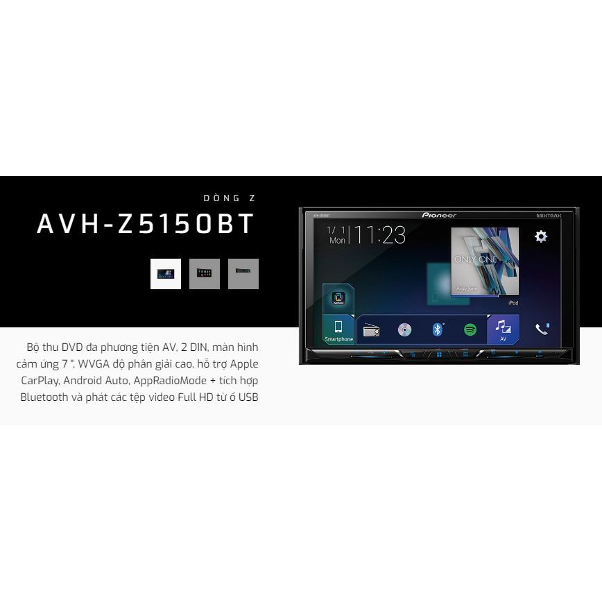 Pioneer AVH-Z5150BT Bộ thu DVD đa phương tiện AV, 2 DIN, màn hình cảm ứng 7 ", WVGA độ phân giải cao.
