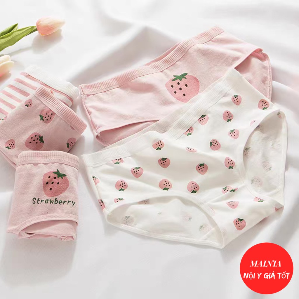 [Có Size M] Quần Lót Nữ Cotton 5 Kiểu Dễ Thương Hoạ Tiết Trái Dâu Cao Cấp Loại 1 Mainia Shop