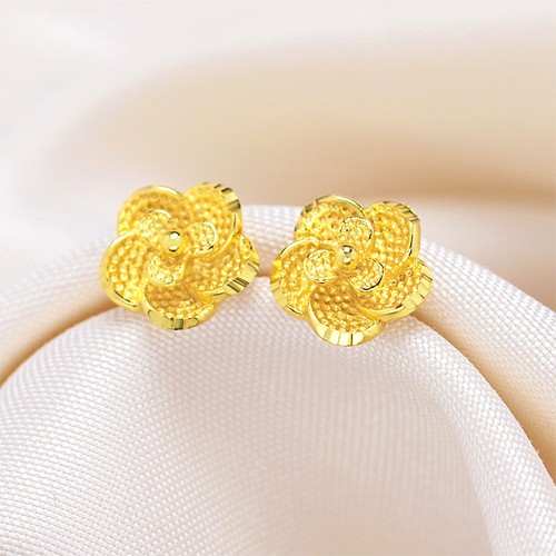 Bông Tai Mạ Vàng 24K, Thiết Kế Hoa Hồng Cổ Điển Sang Trọng, YMBT04
