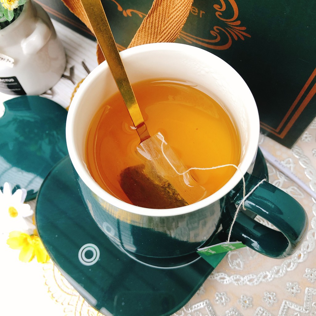 Bộ Hâm Nóng Đồ LUCKY  Giữ Nhiệt Hâm Nóng Đồ Uống 460ml Gồm Cốc, Đế Điện, Thìa Mạ Vàng Sang Chảnh