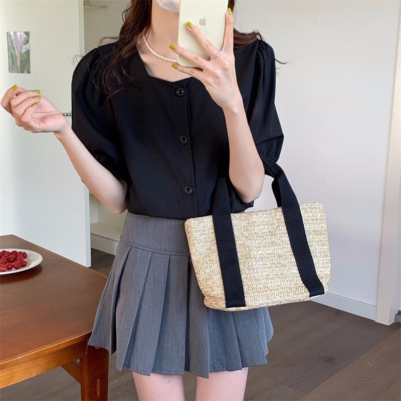 Áo Sơ Mi Tay Ngắn Thời Trang Cá Tính 165241 Áo Cardigan Cổ Vuông Form Rộng Kiểu Dáng Đơn Giản Hợp Thời Trang