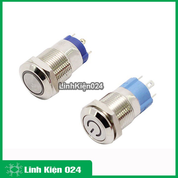 [NW] Nút Nhấn Đề Sắt Chống Nước Có Đèn Báo 12VDC-12mm Nhấn Giữ