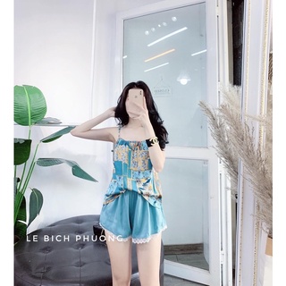 SNU414 - BỘ ĐÙI LỤA 2S ÁO HOA QUẦN TRƠN