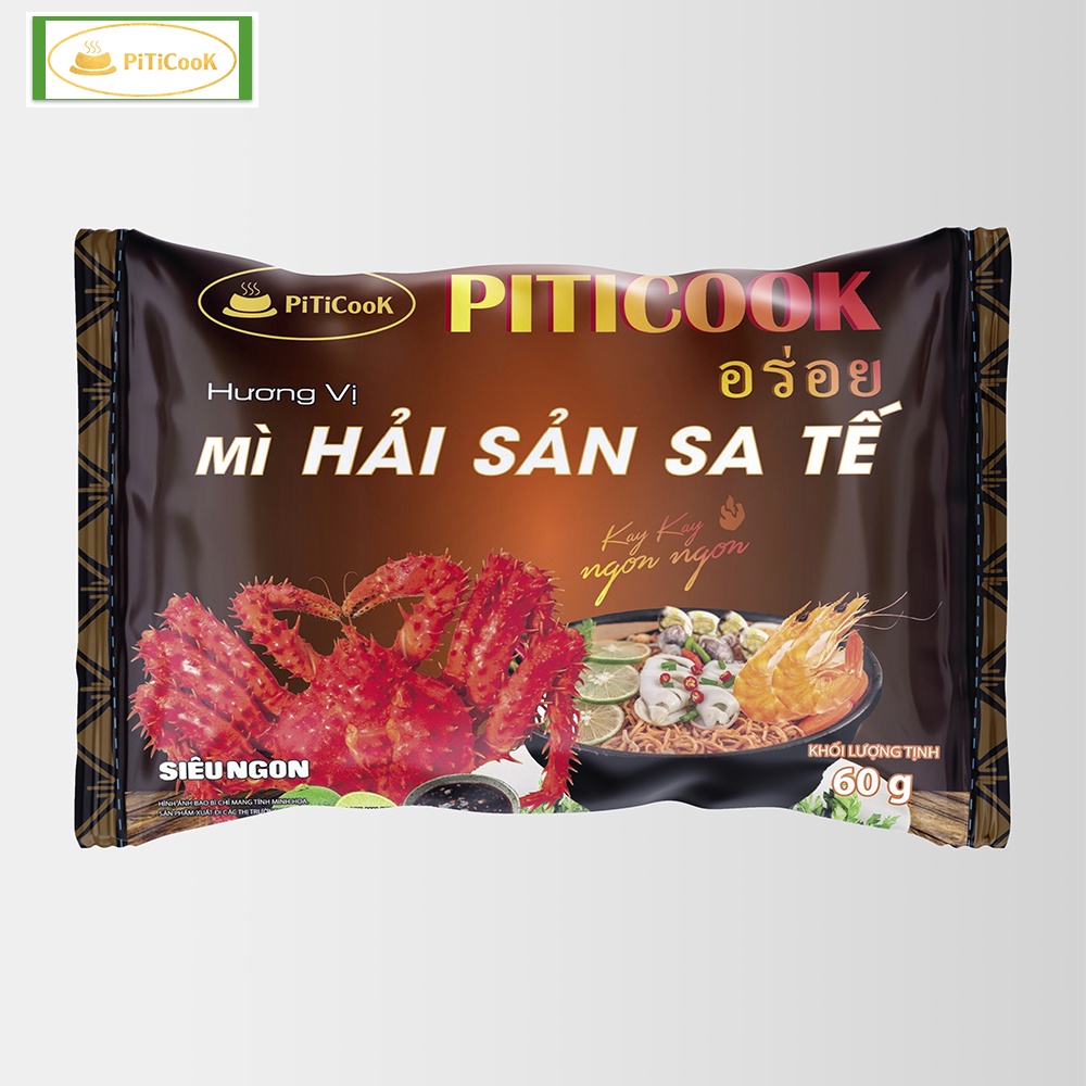 Mì tôm vị Hải sản sa tế, đậm vị, siêu ngon chính hãng công nghệ Thái Lan Piticook 60g
