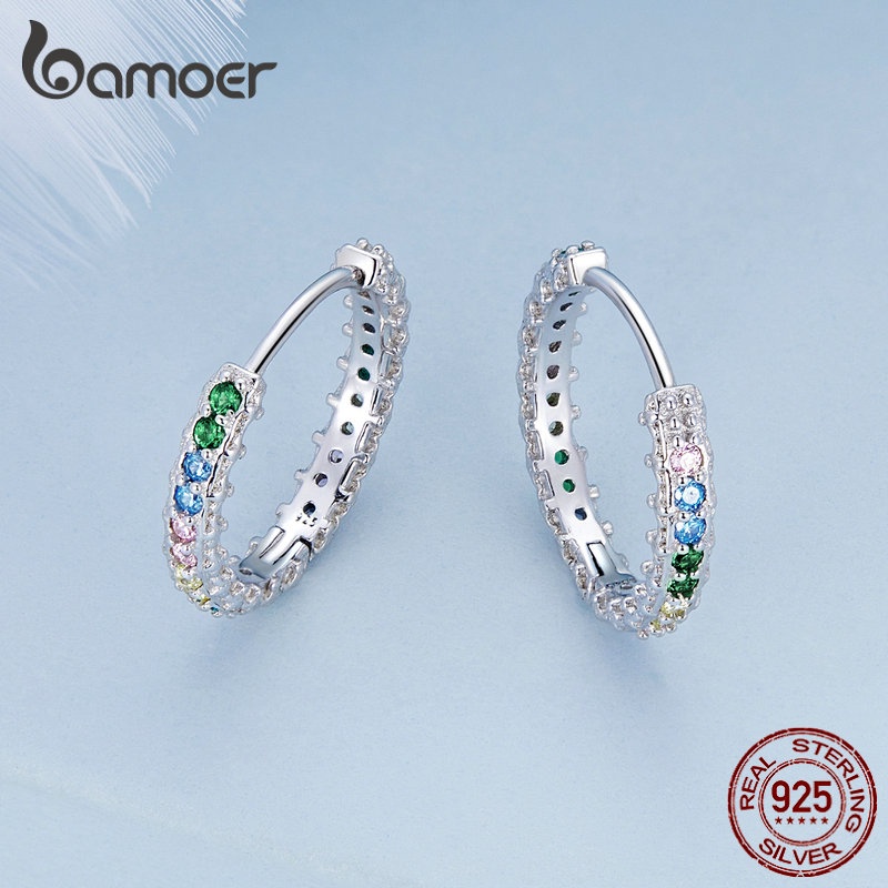 BAMOER Bông Tai Xi bạc 925 ĐíNh Đá Zircon