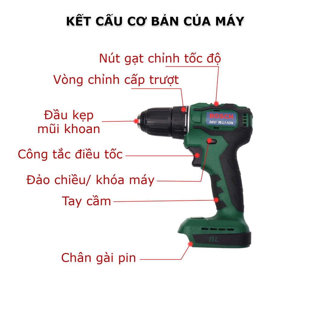 Máy khoan pin bắt vít đa năng Bosch 36v không chổi than, đầu kẹp autolock nhỏ gọn