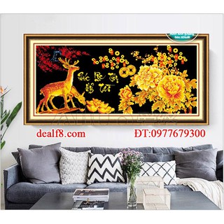 (ĐÃ ĐÍNH) Tranh đính đá thành phẩm PHÚC LỘC THỌ HỶ TÀI DF358 100x50cm