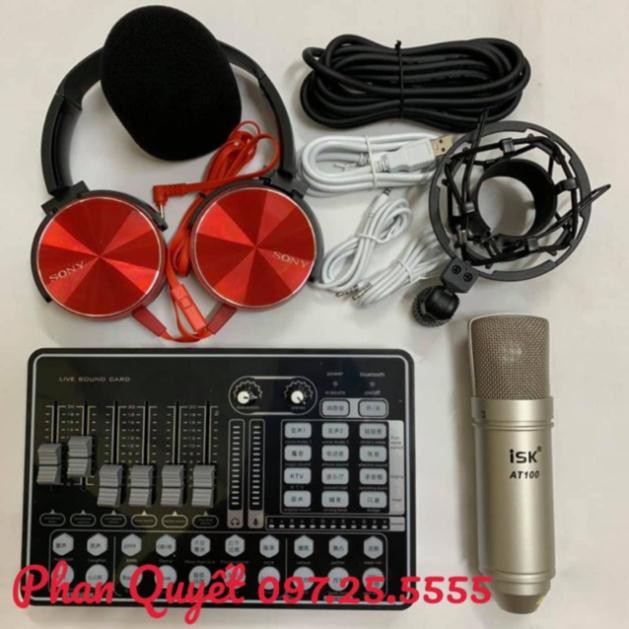 BỘ COMBO míc hát karaoke livestream online micro ISK AT100 CARD H9 BLUETOOTH THẾ HỆ MỚI 21 HIỆU ỨNG tặng tai NGHE 450