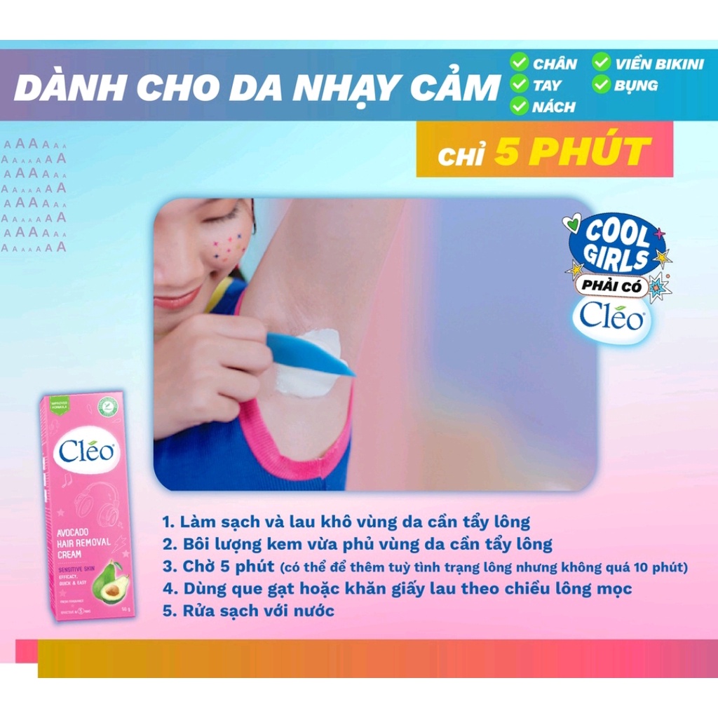 Kem Tẩy Lông Cho Da Nhạy Cảm Cleo Avocado Hair Removal Cream Sensitive Skin 25g/50g