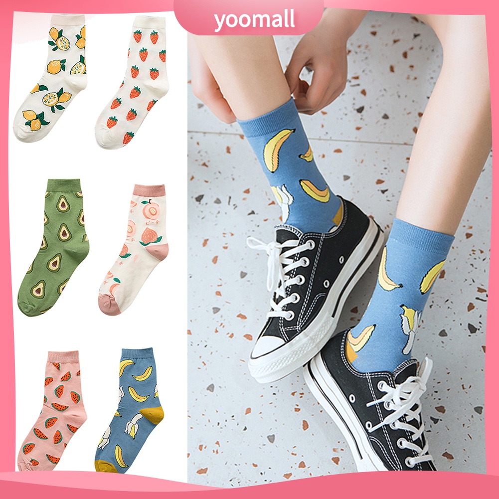 Tất Cotton Cổ Cao Thoáng Khí In Họa Tiết Trái Bơ Dễ Thương Cho Nữ