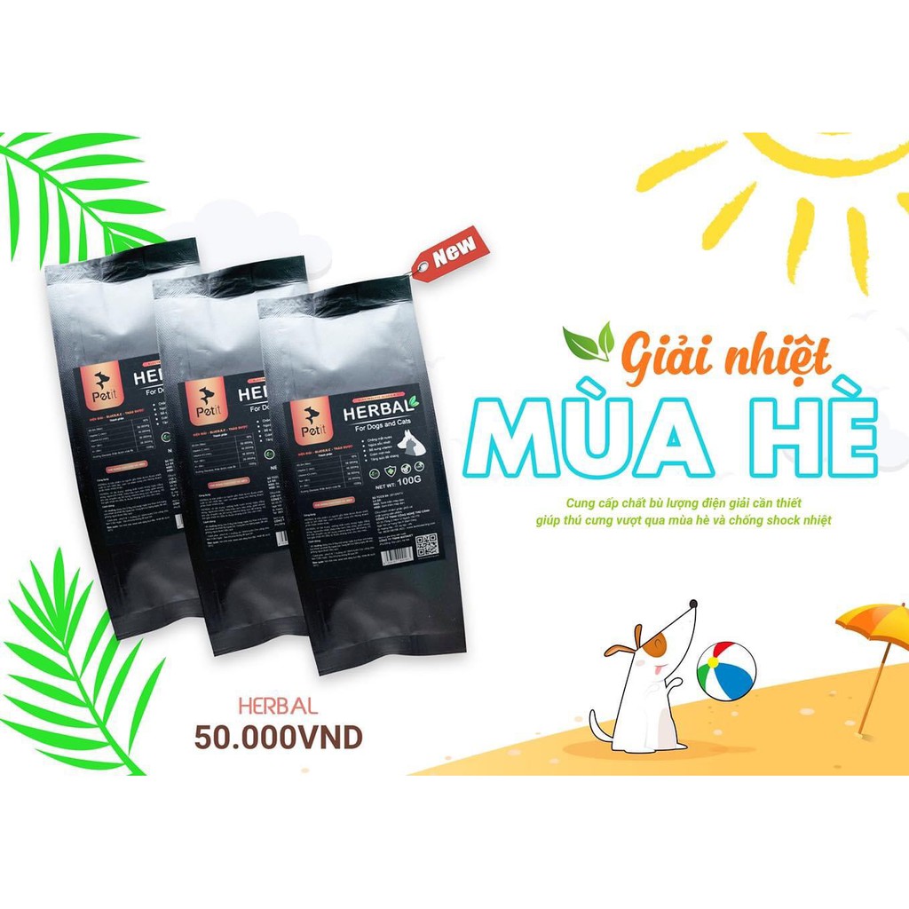 Bột Điện Giải Vitamin C Đậm Đặc Tăng Đề Kháng Cho Thú Cưng Chiết Xuất Thảo Dược HERBAL Gói 100 Gram