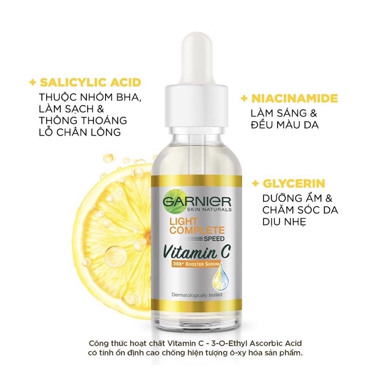 🎉 Tinh chất giúp sáng da mờ thâm Garnier Light Com-plete 30x Vitamin C Boo-ster Serum #7,5ml 💝