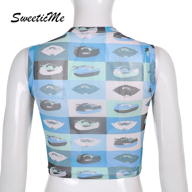 Sweeticme Áo Hai Dây Phối Lưới In Hình Đôi Môi Quyến Rũ Cho Nữ 2021 | BigBuy360 - bigbuy360.vn