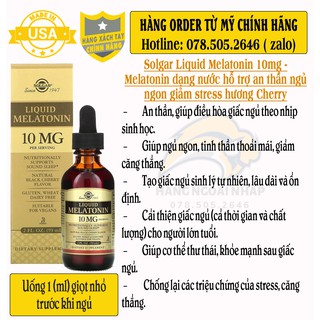 Solgar Liquid Melatonin 10mg - Cải thiện giấc ngủ