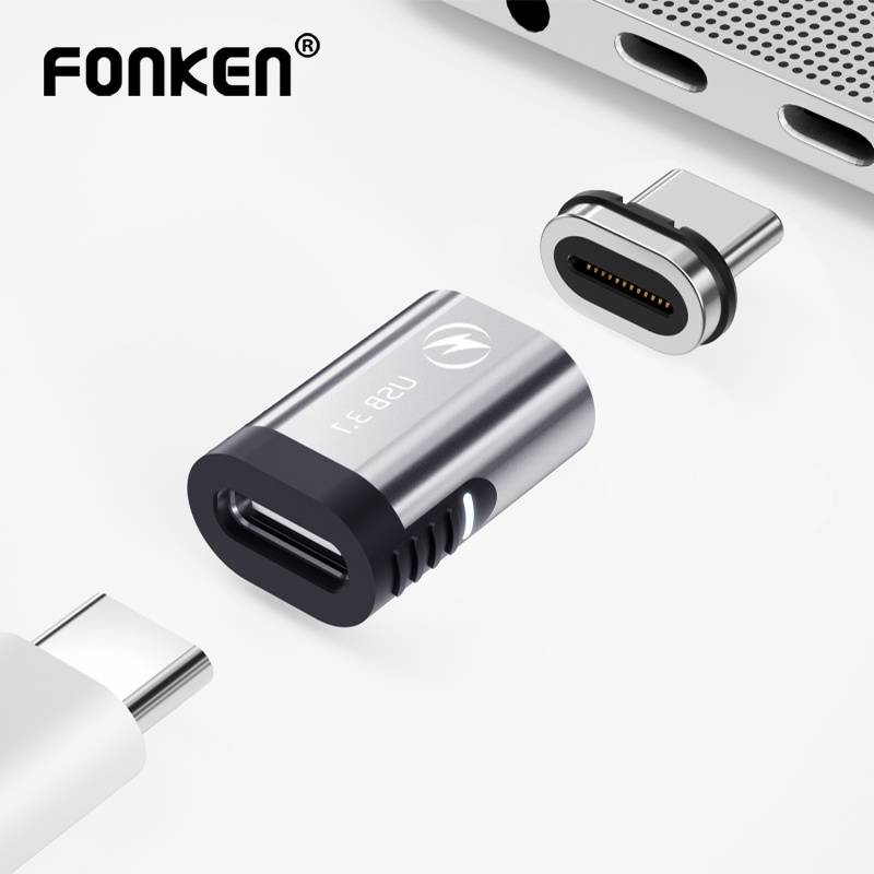 Bộ chuyển đổi từ tính Fonken USB C 24Pin PD sạc nhanh 100W truyền dữ liệu 10Gbps thích hợp với điện thoại MacBook Type-C