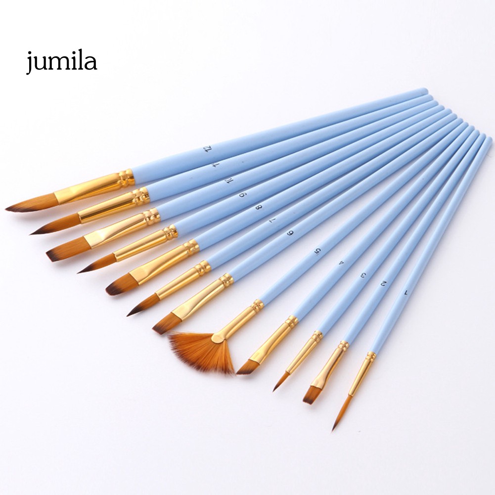 Bộ 12 cọ vẽ màu nước cán gỗ lông nylon chất lượng cao