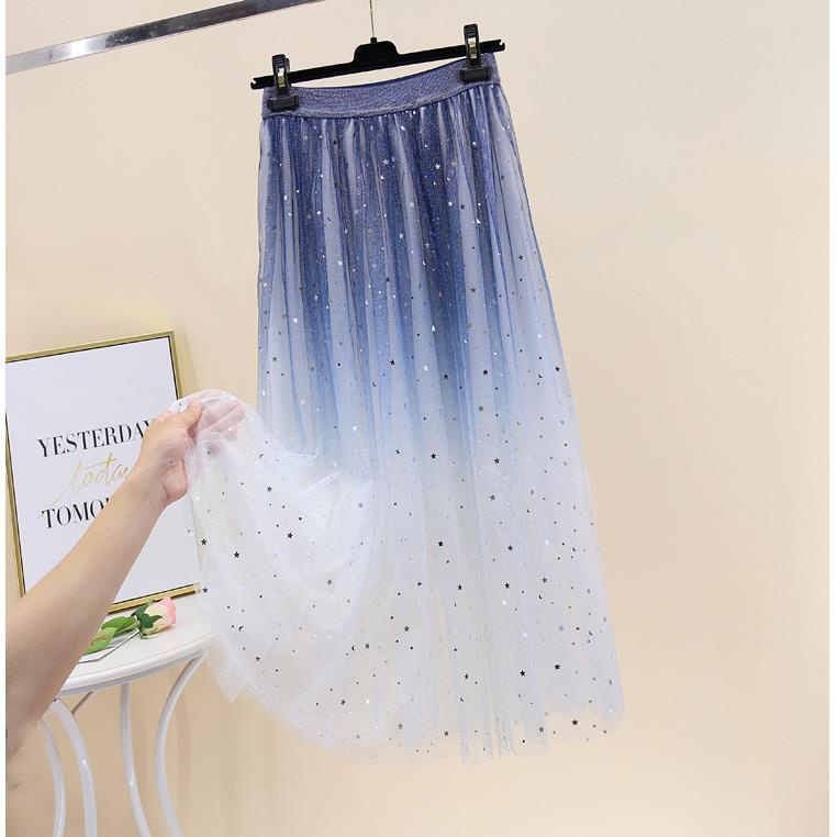 Chân Váy Tulle Dáng Vừa Màu Sắc Gradient Họa Tiết Bầu Trời Đầy Sao Thời Trang 2022 Cho Nữ