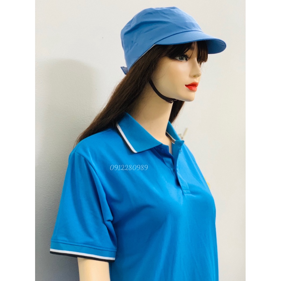 Áo thun có cổ màu xanh nhạt vải cá sấu mè nhẹ mát cho nam nữ _ Hình chụp thật