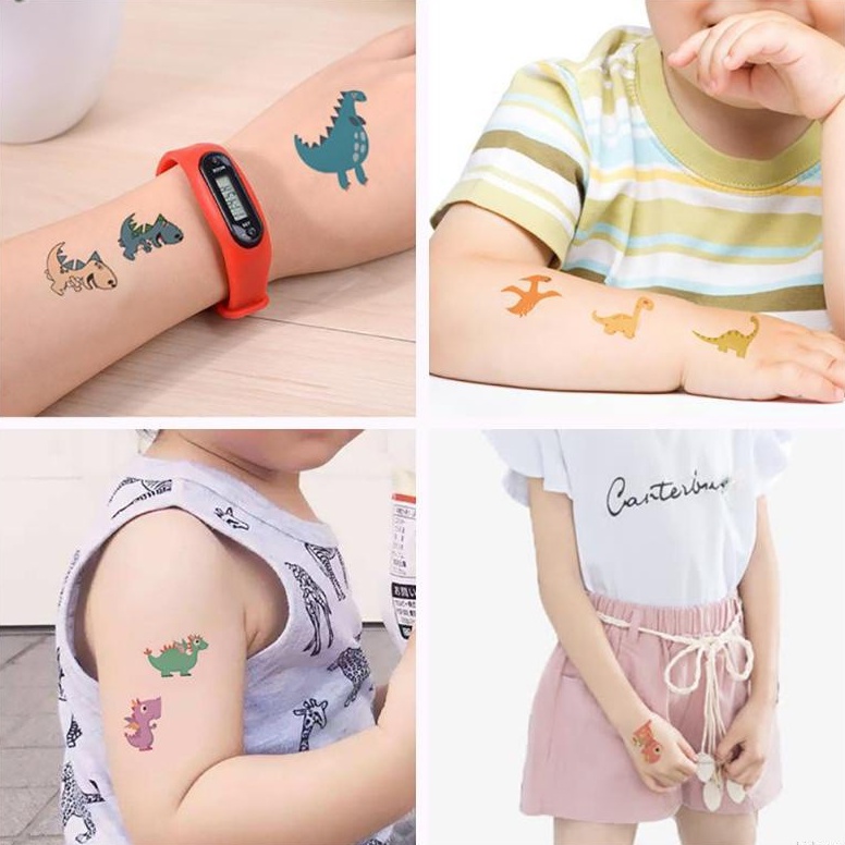Hình xăm tạm thời hình khủng long hoạt hình dễ thương chống thấm nước cho trẻ em
