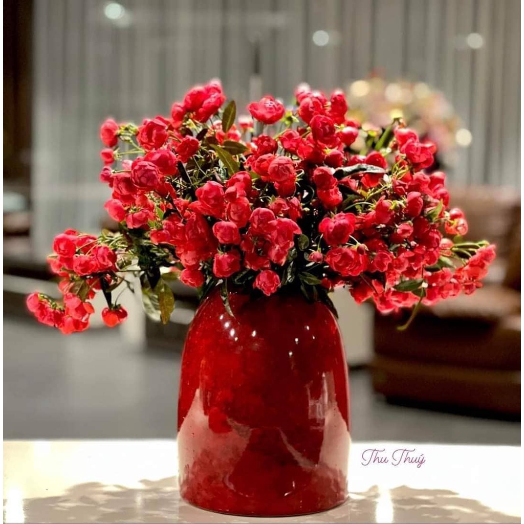 Bình hoa men đỏ vân mây gốm Bát Tràng cao cấp