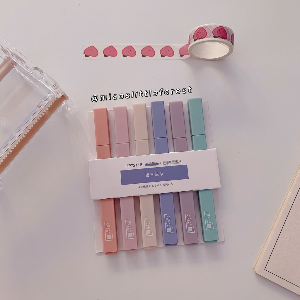 Bút highlight CREAM COLOR set 6 bút đánh dấu tone màu pastel trang trí sổ tay bullet journal MPE205 miaoslittleforest