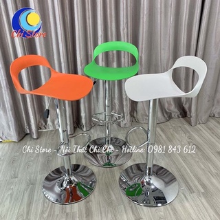 Ghế quầy bar, ghế livestream nhựa thìa khung inox cao cấp xoay 360 độ và điều chỉnh độ cao 60-80cm