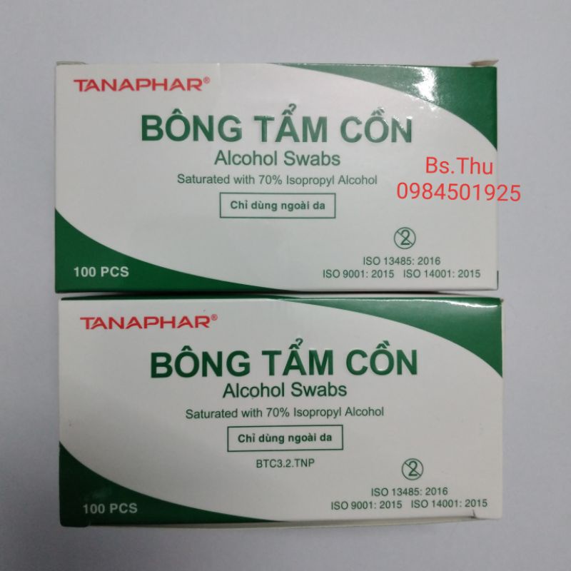 Bông Tẩm Cồn TANAPHAR hộp 100 miếng - Gạc Tẩm Cồn Alcohol Pads