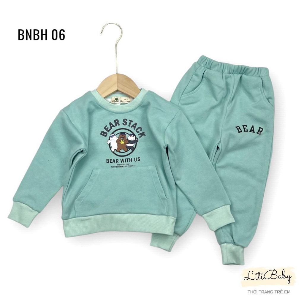 Đồ bộ quần áo nỉ da cá LITIBABY, in hình gấu , cho bạn 2 - 8 tuổi