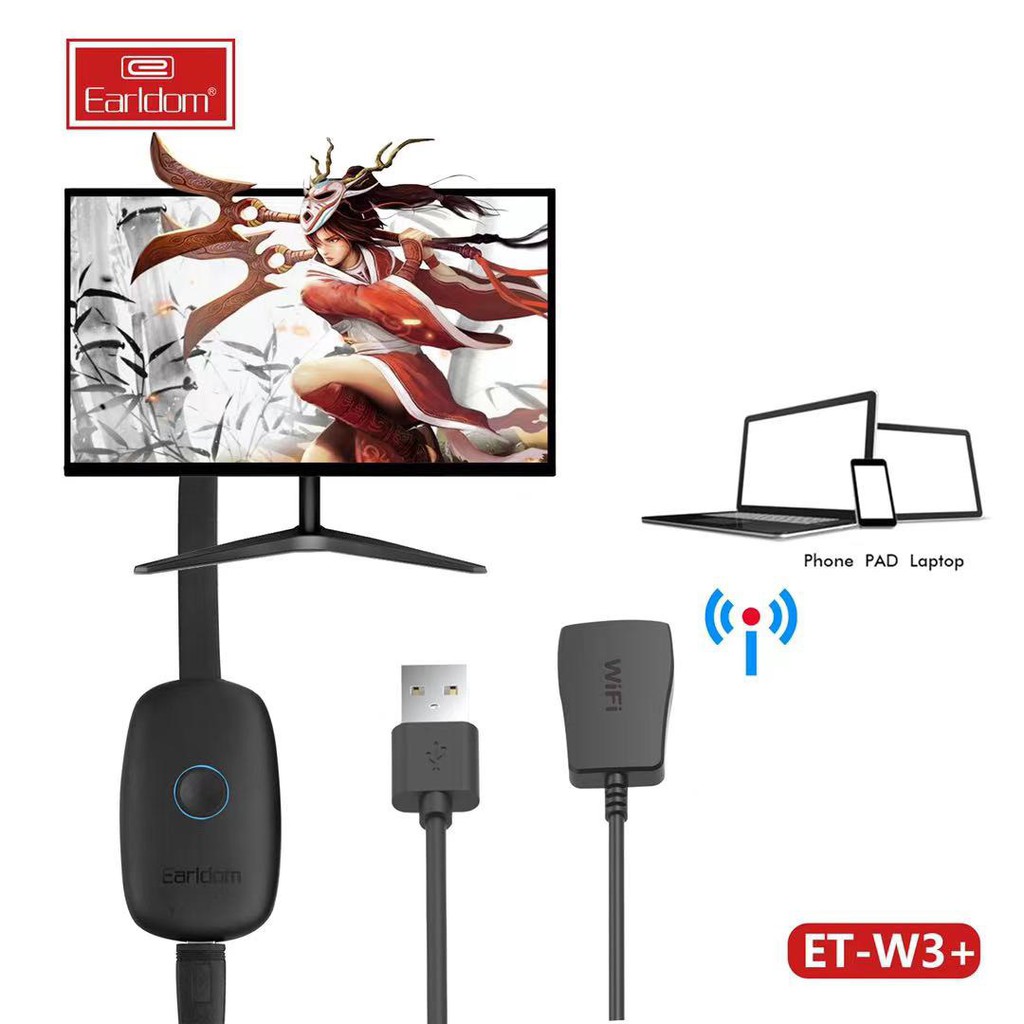 Bộ HDMI Không Dây Earldom W3+ Hỗ Trợ Kết Nối Điện Thoại Với TV, Máy Chiếu 4K- Hàng Chính Hãng