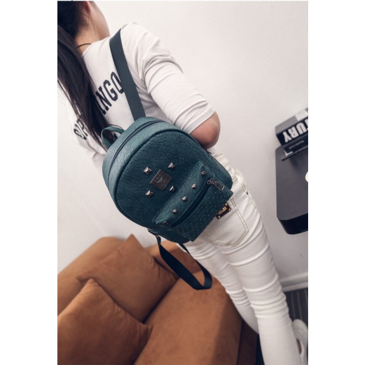 Ba lô da thời trang đính đinh M54 xanh