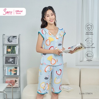 Bộ Đồ Mặc Nhà Nữ Pyjamas Lanh SUNFLY Áo Tay Hến Quần Trên Gối ST8874 #0
