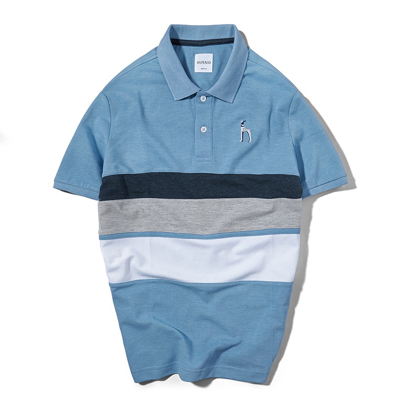 Áo polo nam HUSSIO phối sọc thêu logo trẻ trung | BigBuy360 - bigbuy360.vn