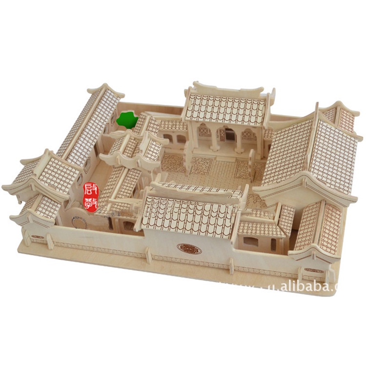 Đồ chơi xếp hình trẻ em, trò chơi lắp ráp, mô hình lắp ghép trang trí bằng gỗ 3D Nhà truyền thống TQ