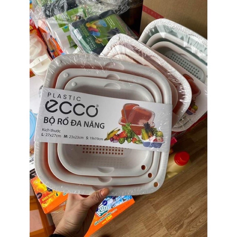 Bộ Rổ Nhựa Kèm Thau ECCO 6 Món 6 Kích Thước Khác Nhau Cao Cấp