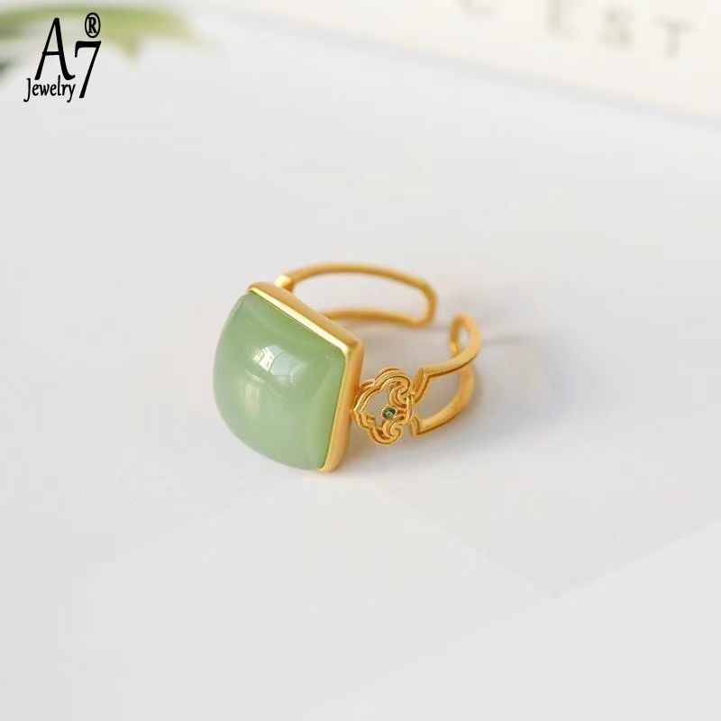 Nhẫn Bạc 925 A7Jade Kiểu Hở Đính Đá Ngọc Bích Cổ Điển