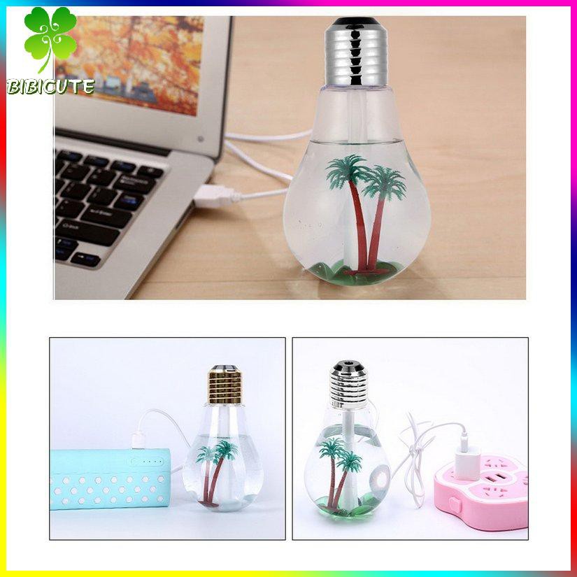 Máy Phun Sương Làm Ẩm Không Khí Hình Bóng Đèn Có Đèn Led Nhiều Màu Cổng Usb 400ml