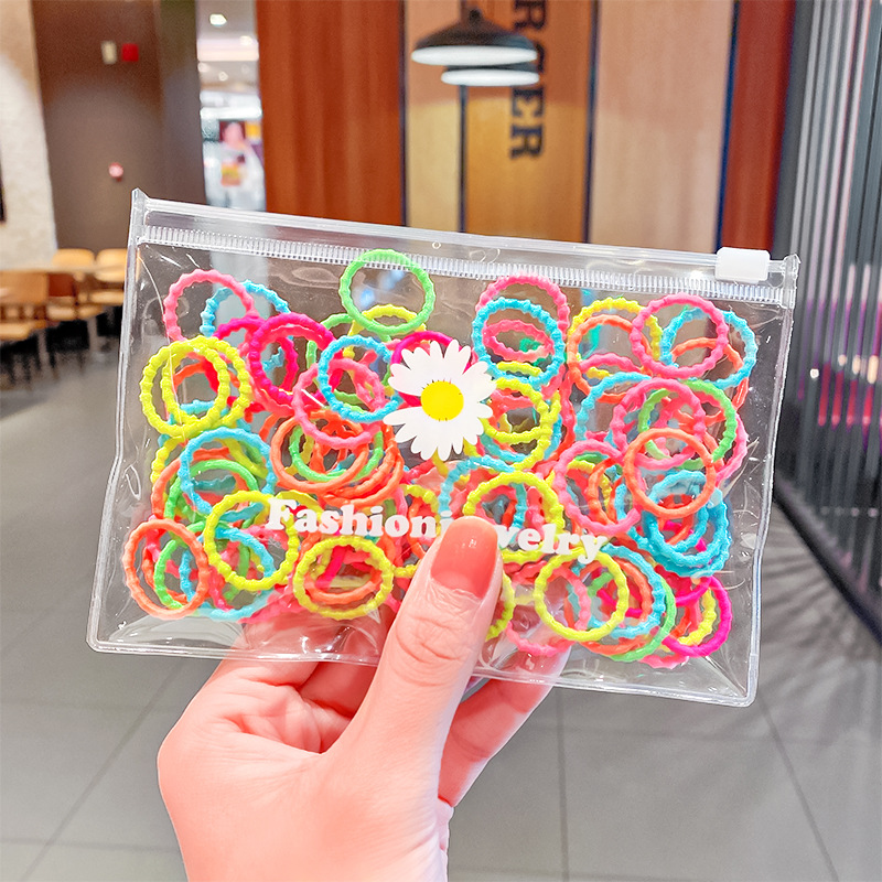 Set 100 dây buộc tóc Haimeikang co giãn nhiều màu xinh xắn cho bé gái