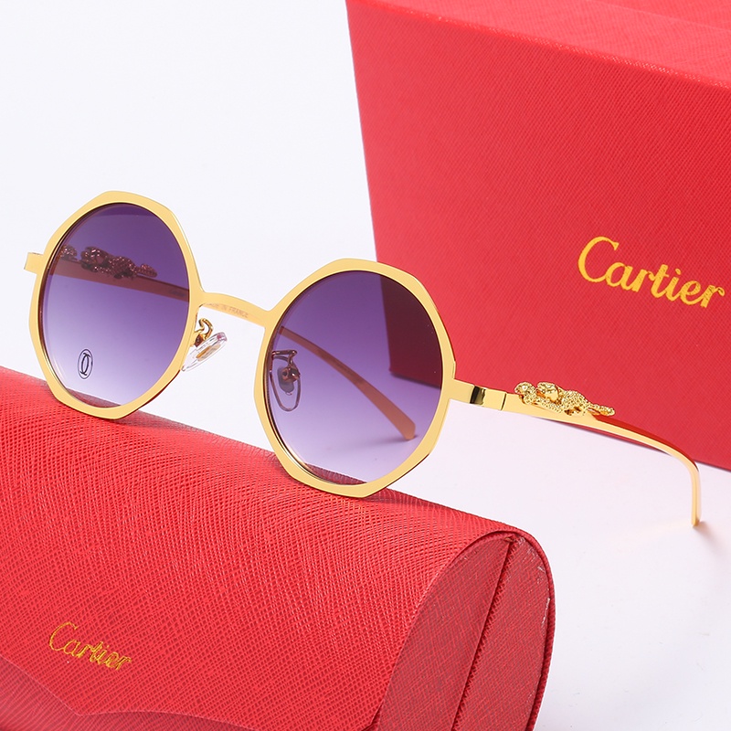 CARTIER Kính Mát Gọng Kim Loại Tròng Tròn Họa Tiết Da Báo Chống Gió Thời Trang Cho Nam Và Nữ