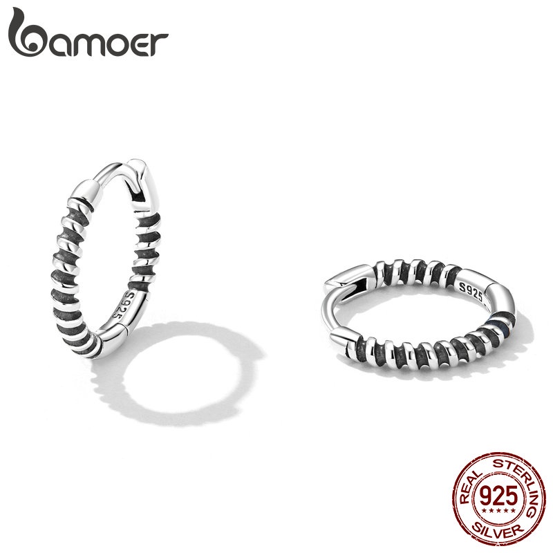 Đôi khuyên tai BAMOER bạc 925 thiết kế cá tính thời trang dành cho cả nam và nữ