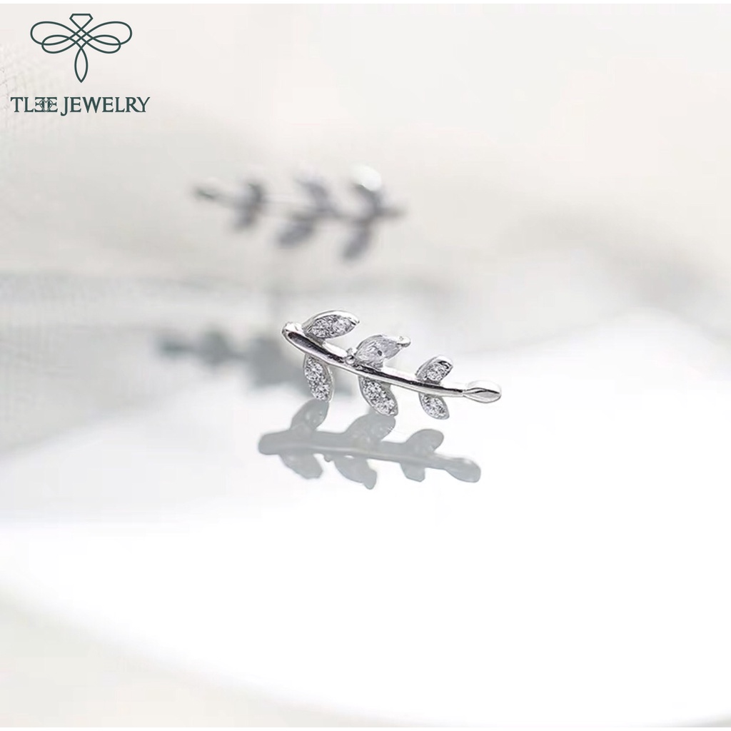Khuyên tai bạc nữ TLEE lá kẹp nạm đá xinh xắn Tlee Jewelry B0137